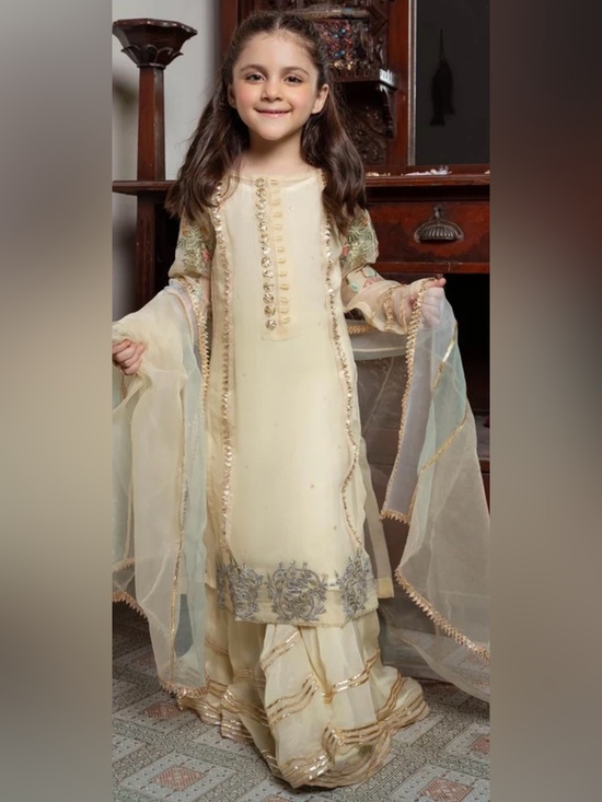 Hem Other - Hem Cream Embroidered Formal Girls Dress with Sheer Dupatta